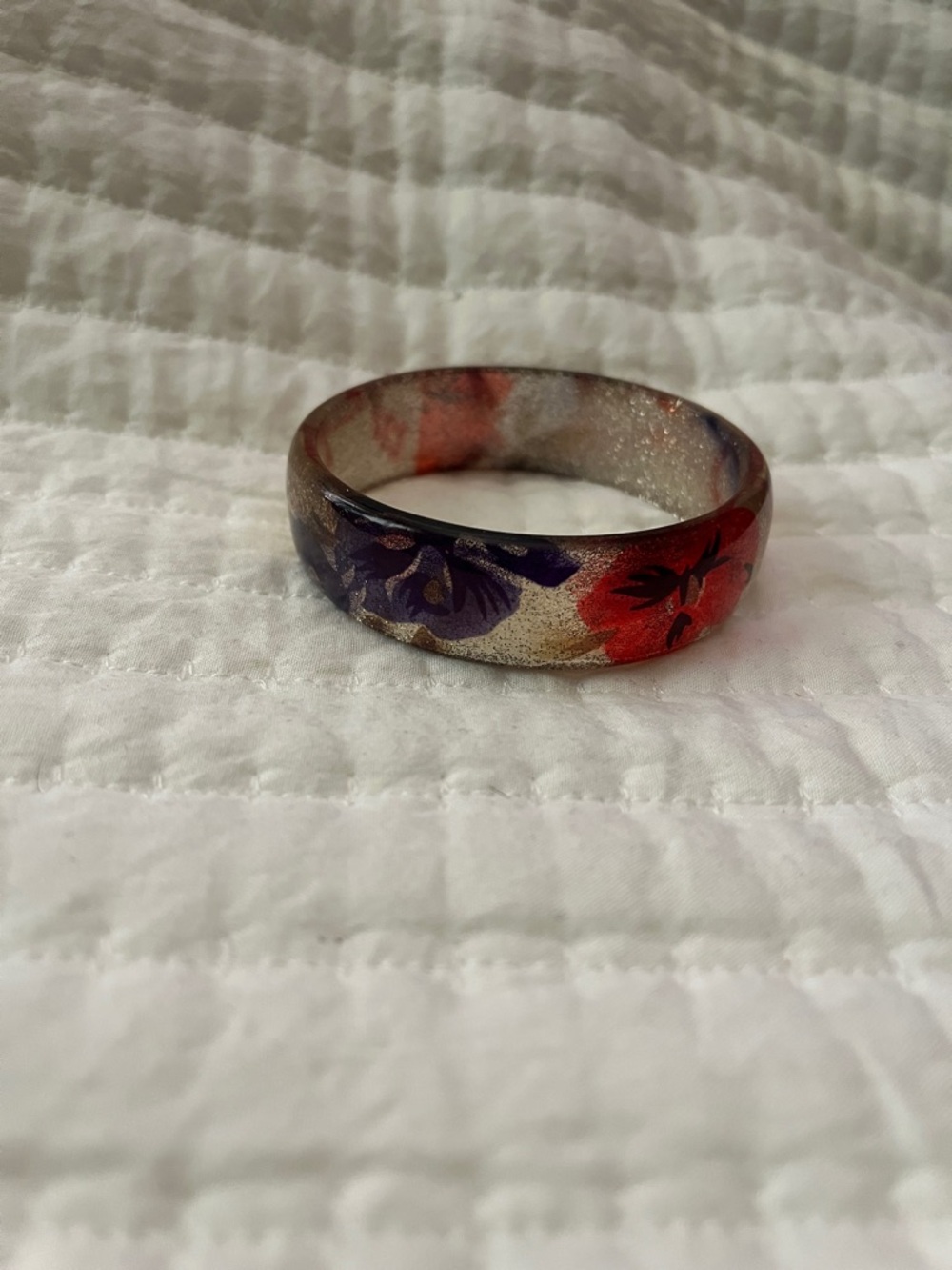 Handmade Floral Resin Bangle Bracelet in Red and Purple